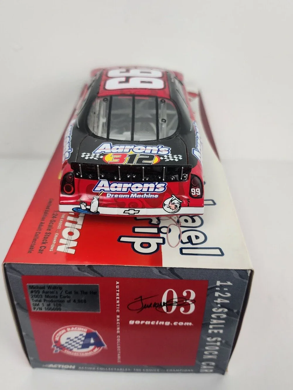 '03 Action Cat in the Hat #99 Aarons NASCAR Die-Cast Monte Carlo #/4968 Michael